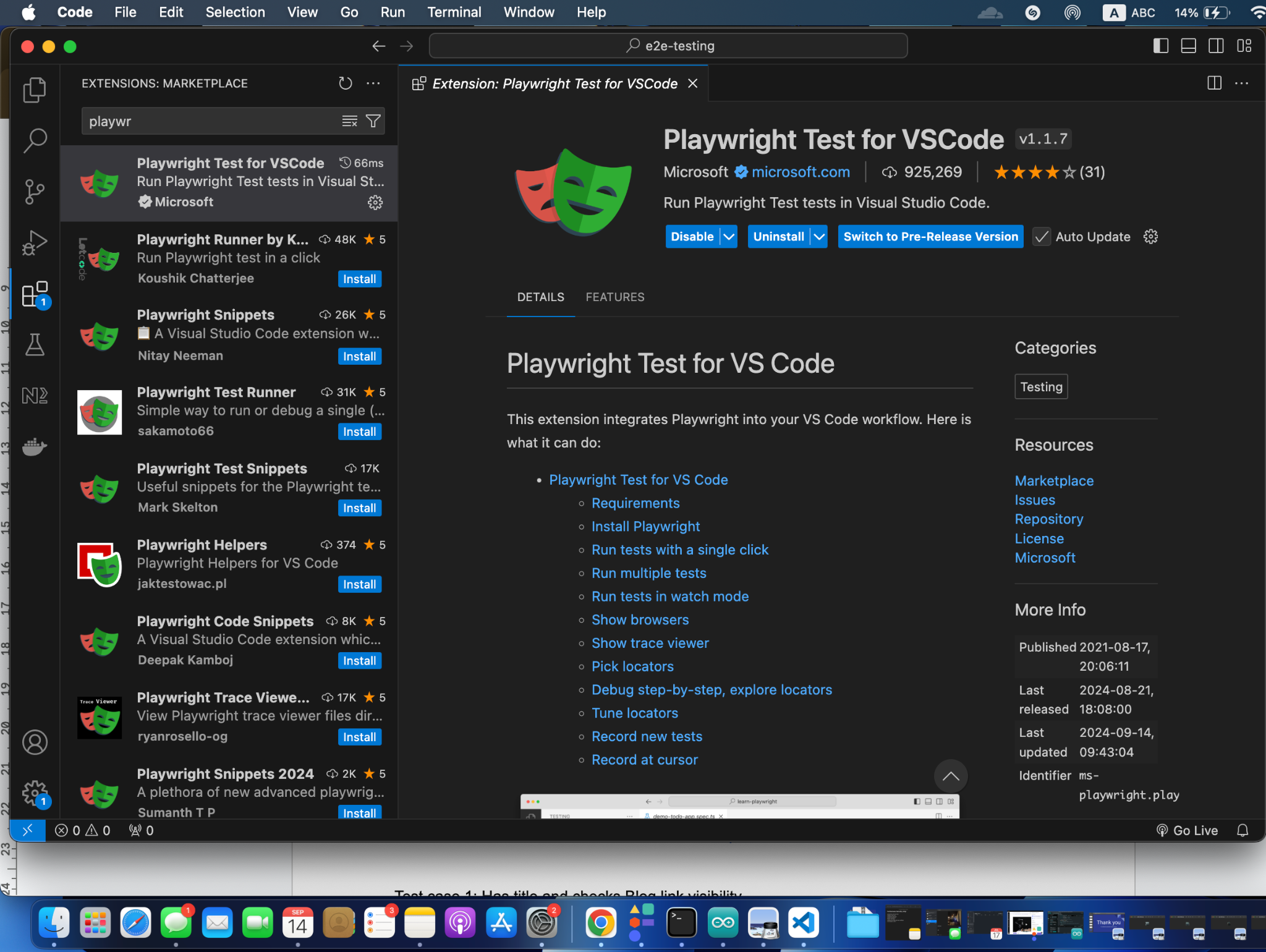 Playwright extension in Visual Studio Code
